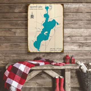 Squirrel Lake, Wisconsin - Wood & Metal Wall Art Wood & Metal Wall Art Lake Art
