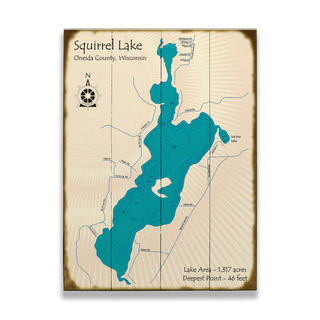 Squirrel Lake, Wisconsin - Wood & Metal Wall Art Wood & Metal Wall Art Lake Art Wood 17" x 23"