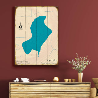 Star Lake, Wisconsin - Wood & Metal Wall Art Wood & Metal Wall Art Lake Art