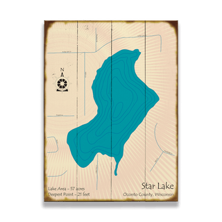 Star Lake, Wisconsin - Wood & Metal Wall Art Wood & Metal Wall Art Lake Art Wood 17" x 23"