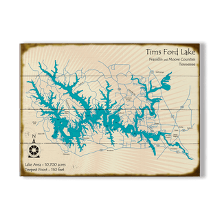Tims Ford Lake, Tennessee - Wood & Metal Wall Art Wood & Metal Wall Art Lake Art Wood 23" x 17"