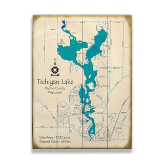 Tichigan Lake, Wisconsin - Wood & Metal Wall Art Wood & Metal Wall Art Lake Art Wood 17" x 23"