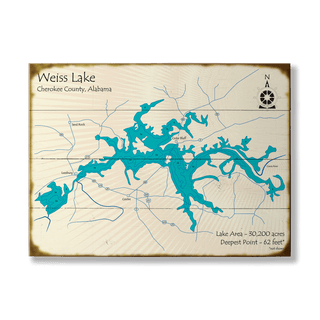 Weiss Lake, Alabama - Wood & Metal Wall Art Wood & Metal Wall Art Lake Art Wood 23" x 17"