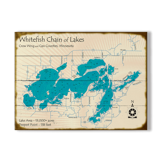 Whitefish Chain of Lakes, Minnesota - Wood & Metal Wall Art Wood & Metal Wall Art Lake Art Wood 23" x 17"