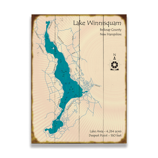 Lake Winnisquam, New Hampshire - Wood & Metal Wall Art Wood & Metal Wall Art Lake Art Wood 17" x 23"