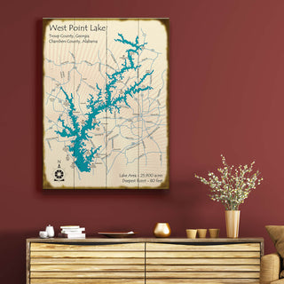 West Point Lake, Georgia/Alabama - Wood & Metal Wall Art Wood & Metal Wall Art Lake Art