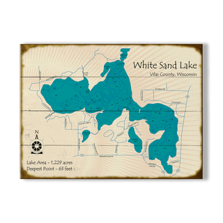 White Sand Lake: Lac du Flambeau - Wood & Metal Wall Art Wood & Metal Wall Art Lake Art Wood 17" x 23"