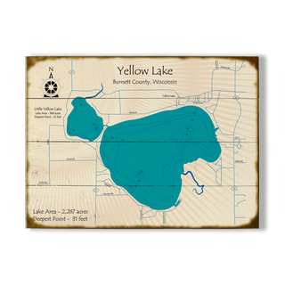 Yellow Lake, Wisconsin - Wood & Metal Wall Art Wood & Metal Wall Art Lake Art Wood 23" x 17"