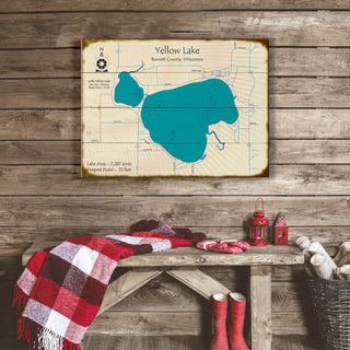 Yellow Lake, Wisconsin - Wood & Metal Wall Art Wood & Metal Wall Art Lake Art