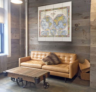 The World in Hemisphers: Illustrated Map - Wood & Metal Wall Art Wood & Metal Wall Art Lisa Middleton