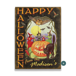 Happy Halloween, Witches and Black Cat - Wood & Metal Wall Art Wood & Metal Wall Art Meissenburg Designs Wood 9" x 12"