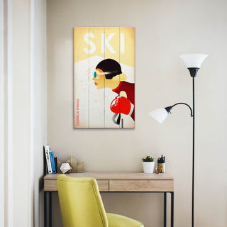 Female Skier Downhill Run - Wood & Metal Wall Art Wood & Metal Wall Art Meissenburg Designs