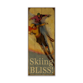 Skiing Bliss: Generic - Wood & Metal Wall Art Wood & Metal Wall Art Curtis Publishing Wood 7" x 16"