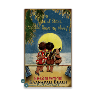 Stars and Hawaiian Moon - Wood & Metal Wall Art Wood & Metal Wall Art Meissenburg Designs Wood 8" x 14"