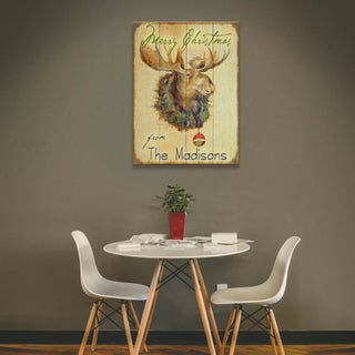 Moose in Wreath: Personalized - Wood & Metal Wall Art Wood & Metal Wall Art Marilynn Dwyer Mason