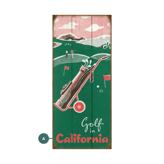 Retro Golf Scene - Wood & Metal Wall Art Wood & Metal Wall Art Old Sport Gallery Wood 7" x 16"