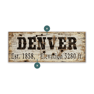 Denver Established & Elevation - Wood & Metal Wall Art Wood & Metal Wall Art Out West Design Wood 16" x 7"