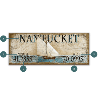 Vintage Sailboat Latitude - Wood & Metal Wall Art Wood & Metal Wall Art Out West Design Wood 16" x 7"