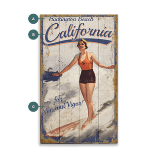 California Surfin - Wood & Metal Wall Art Wood & Metal Wall Art Out West Design Wood 8" x 14"