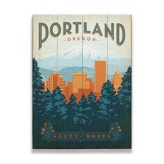 Portland, Oregon - Wood & Metal Wall Art Wood & Metal Wall Art Anderson Design Group Wood 9" x 12"