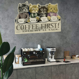 Coffee First Kittens - Wood Wall Decor Shaped Wall Art Meissenburg Designs
