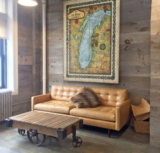 Lake Michigan: Illustrated Map - Wood & Metal Wall Art Wood & Metal Wall Art Lisa Middleton