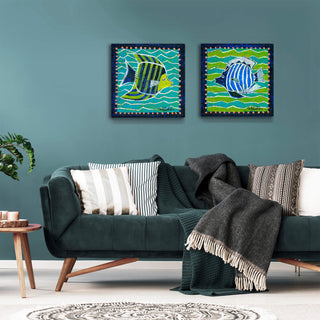 Blue and White Angel Fish - Metal Box Art Metal Box Wall Art Shelle Lindholm