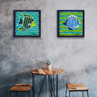 Blue and White Angel Fish - Metal Box Art Metal Box Wall Art Shelle Lindholm