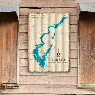 Long Lake, Waushburn County, Wisconsin - Corrugated Metal Wall Art Corrugated Wall Art Lake Art