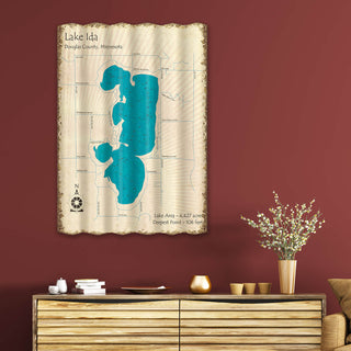 Lake Ida, Douglas County, Minnesota - Corrugated Metal Wall Art Corrugated Wall Art Lake Art