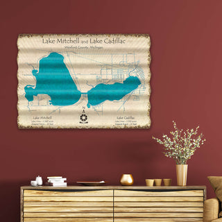 Lake Mitchell and Lake Cadillac, Wexford County, Michigan - Corrugated Metal Wall Art Corrugated Wall Art Lake Art
