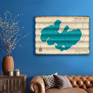 Pelican Lake, Oneida County, WI - Corrugated Metal Wall Art Corrugated Wall Art Lake Art