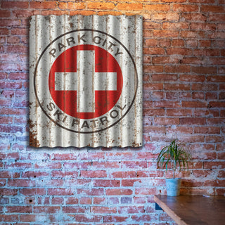 Vintage Ski Patrol Sign - Corrugated Metal Wall Art Corrugated Wall Art Meissenburg Designs