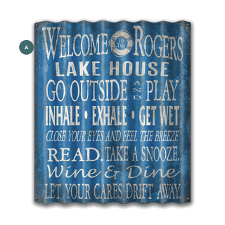 Welcome to the Lake House: Blue Personalized - Corrugated Metal Wall Art Corrugated Wall Art Meissenburg Designs