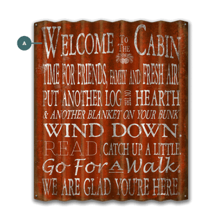 Welcome to the Cabin: 1 Line - Corrugated Metal Wall Art Corrugated Wall Art Meissenburg Designs Corrugated Aluminum 30" x 35" Red