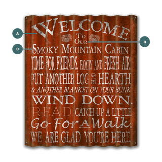Welcome to the Cabin: 3 Lines - Corrugated Metal Wall Art Corrugated Wall Art Meissenburg Designs Corrugated Aluminum 30" x 35" Red