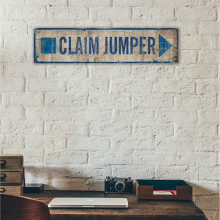 Directional Ski Trail Marker Sign: Blue Square - Wood & Metal Wall Art