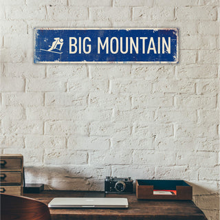 Landmark Skier Custom Signs: Blue 1 Line - Wall Decor Wood & Metal Wall Art Out West Design