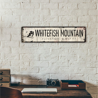 Landmark Skier Custom Signs: Black on White 2 Lines - Wall Decor Wood & Metal Wall Art Out West Design