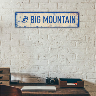 Landmark Skier Custom Signs: White 1 Line - Wall Decor Wood & Metal Wall Art Out West Design