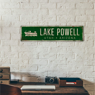 Landmark Speedboat Custom Signs: Green 2 - Wall Decor Wood & Metal Wall Art Out West Design