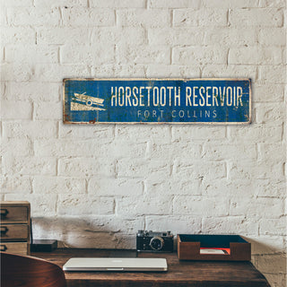 Landmark Boat Launch Custom Signs: Blue 2 - Wall Decor Wood & Metal Wall Art Out West Design