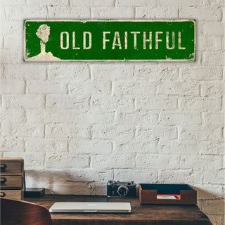 Old Faithful Landmark Sign: Green - Wall Decor Wood & Metal Wall Art Out West Design