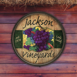 Jackson Vineyards: Red Grapes - Barrel End Wall Art Barrel End Wall Art Meissenburg Designs