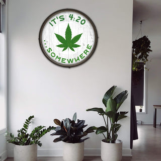 It's 4:20 Somewhere - White - Barrel End Wall Art Barrel End Wall Art Meissenburg Designs