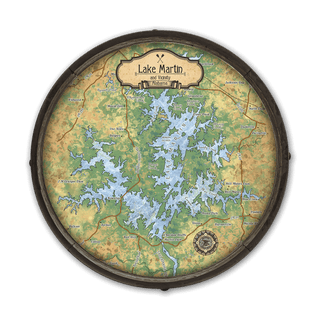 Lake Martin, Alabama: Illustrated Map - Barrel End Wall Art Barrel End Wall Art Lisa Middleton