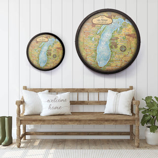 Lake Michigan: Illustrated Map - Barrel End Wall Art Barrel End Wall Art Lisa Middleton