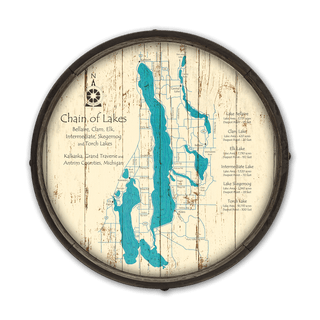Chain of Lakes in Kalkaska, Grand Traverse, and Antrim Counties, Michigan on a Barrel End