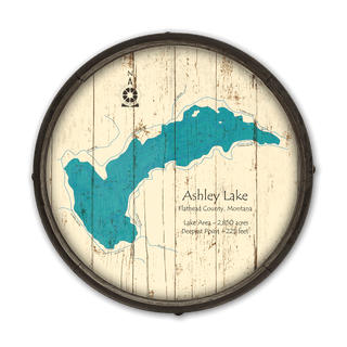 Ashley Lake, Montana on a Barrel End Barrel End Wall Art Lake Art
