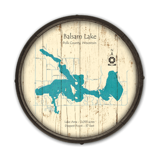 Balsam Lake, Wisconsin on a Barrel End Barrel End Wall Art Lake Art